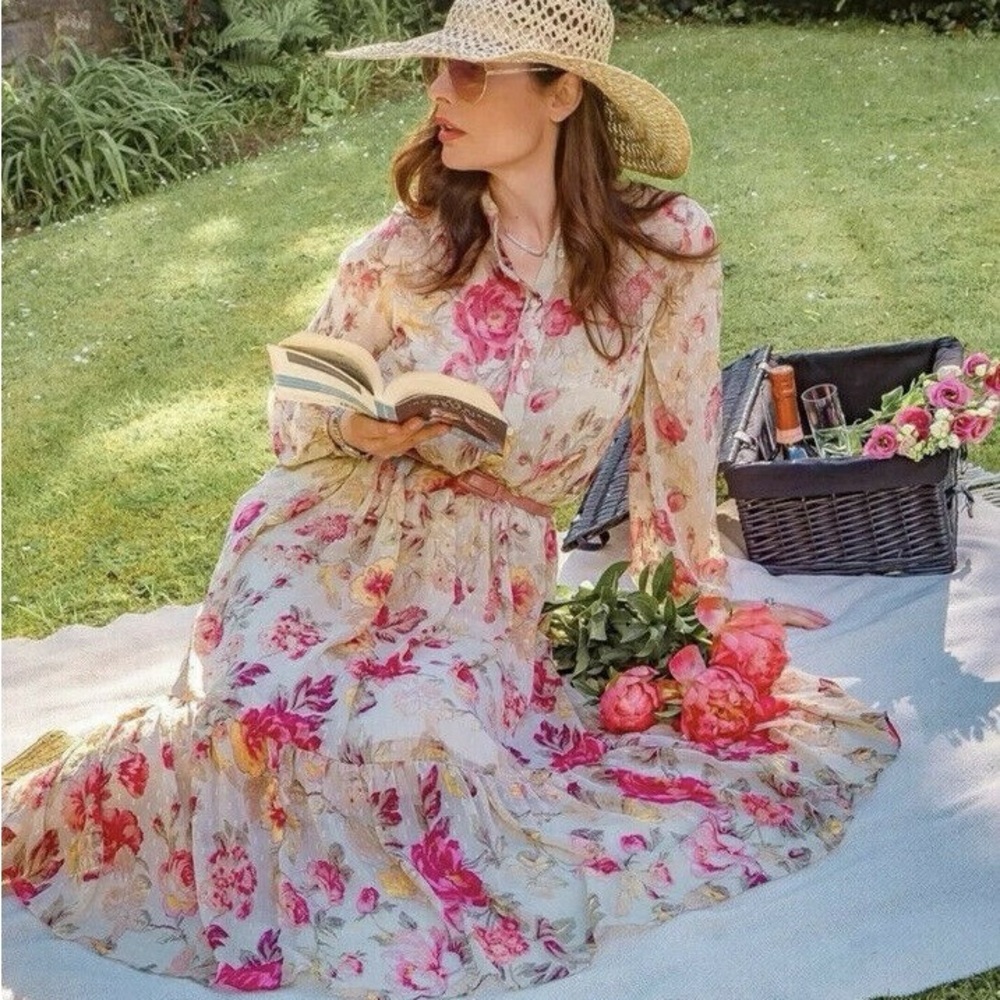 Floral Pink & Cream Tiered Maxi Dress - Lightweight Summer Dress